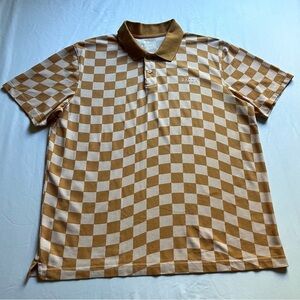 RADDA mustard yellow checker print knit polo logo short sleeve golf shirt